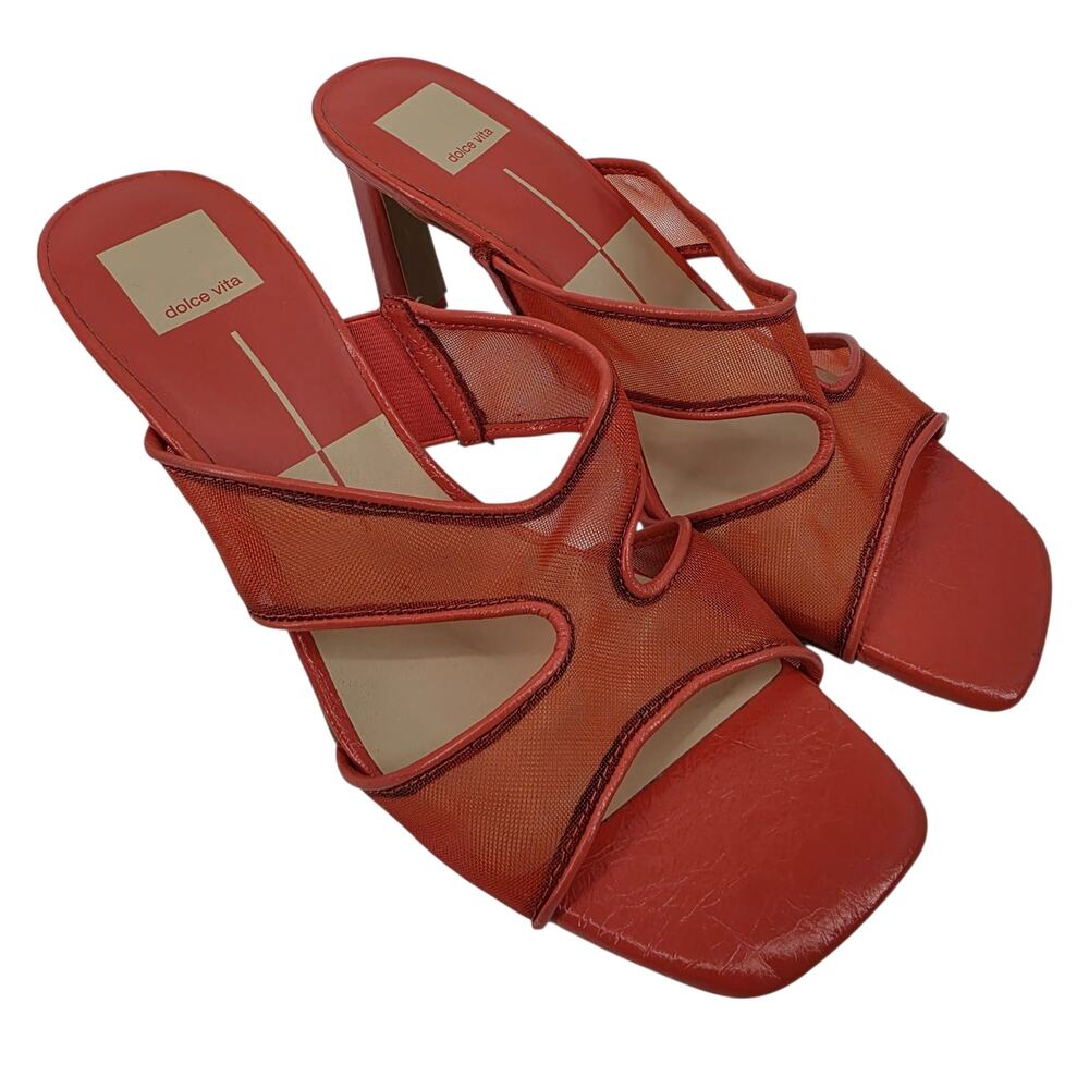 NWOT Dolce Vita Coral Orange Gitel Mesh & Leather Cutout Heeled Sandals Size 9